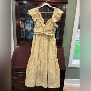 Chic Yellow Floral Midi Dress